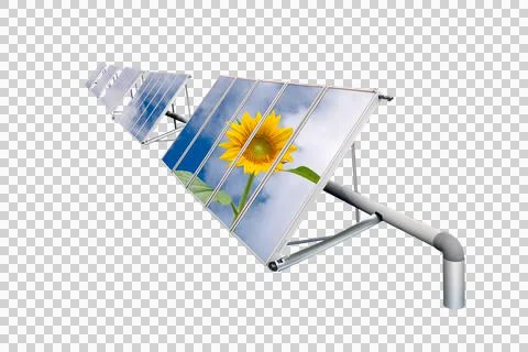 Solar cell panels array with sky and sunflower surface green energy concept Stock Photos