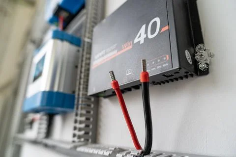 Solar charge controller managing renewable energy system power Stock Photos