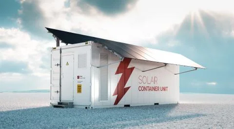 Solar container unit. 3d rendering concept of a white battery energy storage. 库存插图