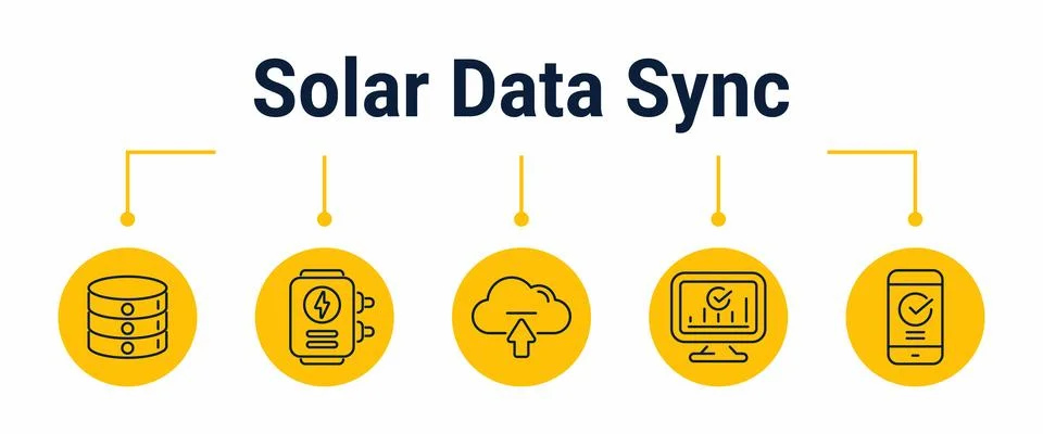 Solar data sync and dashboard update workflow icons 库存插图