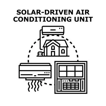 Solar driven air conditioning system concept icon Stock Illustration