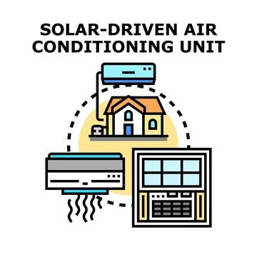 Solar driven air conditioning system concept icon Stock Illustration