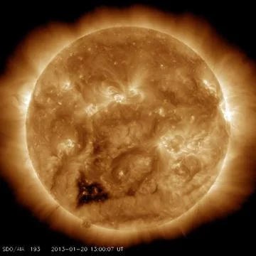 This Solar Dynamics Observatory (SDO) image of the Sun taken on January 20,.. Stock Photos