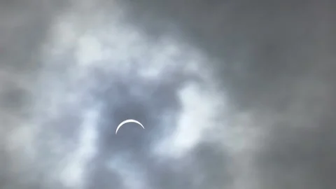 Solar Eclipse 2024 Partial Clouds Sun Moon Canada Stock Footage 271371692