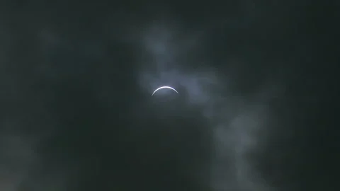 Solar Eclipse 2024 Partial Clouds Sun Moon Canada Crescent Stock Footage 271371694