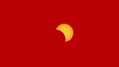 Solar Eclipse 500mm with Red Filter Astrophotography Stock Footage 293743163