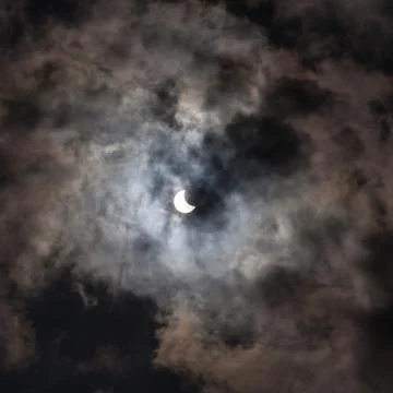 Solar Eclipse 59 percent as seen in Lviv Ukraine Stock Photos