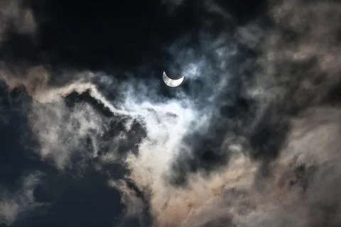 Solar Eclipse 59 percent as seen in Lviv Ukraine Stock Photos
