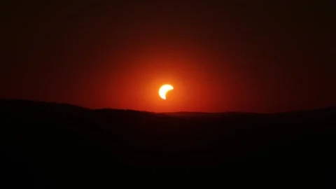 Solar Eclipse Above the Horizon, Cinematic Drone Footage Stock-Footage 343035082