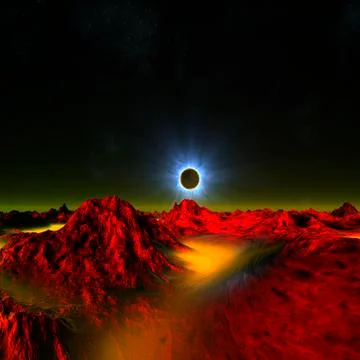 Solar eclipse in alien planetary system Stock Illustration