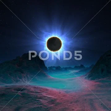 Solar eclipse in alien planetary system Stock Illustration