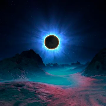 Solar eclipse in alien planetary system Stock Illustration