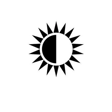 Solar Eclipse, Aligned Sun and Moon Solid Flat Vector Icon Isolated on White  Stock Illustration