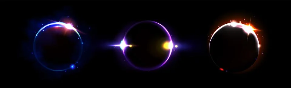 Solar eclipse and moon light neon ring vector Ilustração Stock