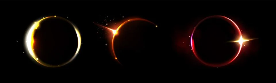 Solar eclipse and moon light neon ring vector Ilustração Stock