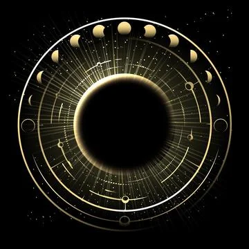 Solar Eclipse and Phases of Moon Astrology Illustration Ilustração Stock