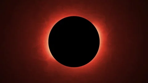 Solar eclipse animation with a fiery red glow emerging from deep space Stock Footage 336743333