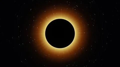 Solar Eclipse Animation with Glowing Corona and Orbiting Particles in Space Stock Footage 344829920