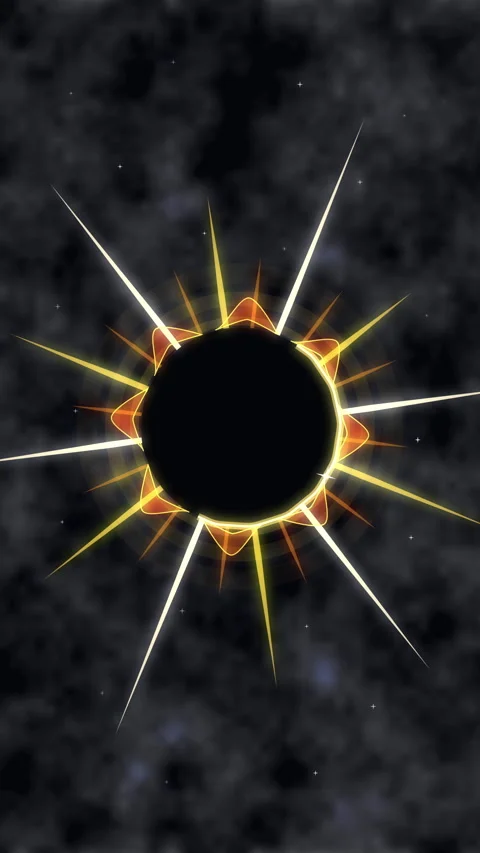 Solar eclipse animation with glowing corona, rays, and dark sphere Stock Footage 346553738