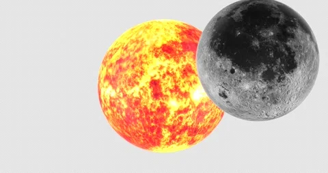 Solar eclipse animation with Moon passing the Sun. 3D rendering isolated on.. Stock Footage 334689529