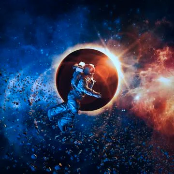 Solar eclipse astronaut Ilustração Stock
