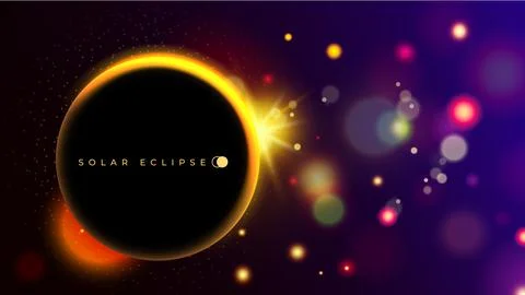 Solar eclipse background. Light effect. Glowing ring circle. Sun in sky. Moon Ilustração Stock