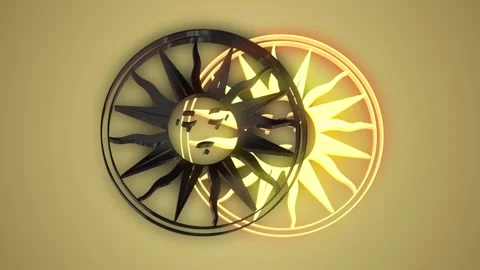 Solar eclipse. The black Vedic sun covers the yellow sun. 3d animation Stock Footage 270957092