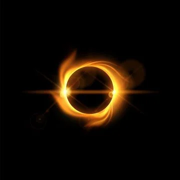 Solar eclipse with burning effect, vector orange glowing full planet eclipse イラスト素材