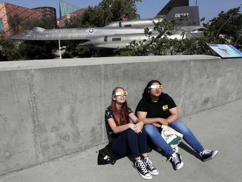 Solar eclipse at the California Science Center, Los Angeles, USA - 21 Aug 2017 Stock Photos