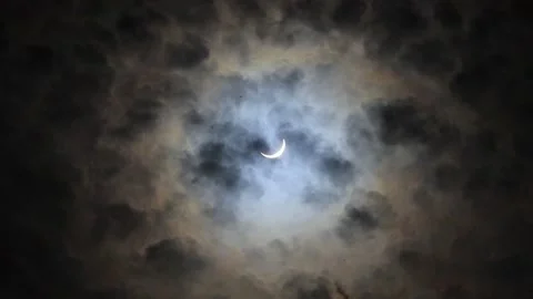 Solar eclipse with clouds and fog. Astronomy phenomenon - without filter Stock Footage 271319741