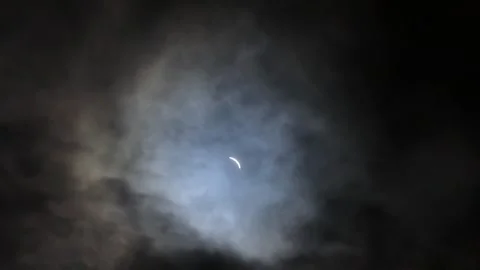 Solar eclipse with clouds and fog. Astronomy phenomenon  Video stock 271319742