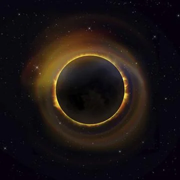 Solar eclipse with colorful halo on a starry sky background. Elements of this Stock Photos