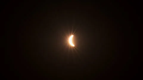 Solar Eclipse Crescent Starburst Light Rays Telephoto Close Up Madrid Spain Stock Footage 347672559