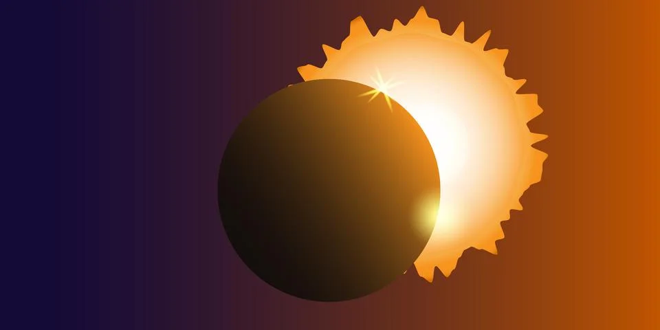 Solar eclipse dark sky shining stars event. Stock Illustration
