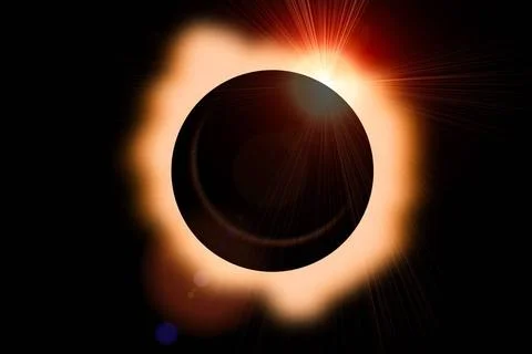 Solar Eclipse on Dark Sky Solar eclipse with orange halo on black sky back... Stock Photos