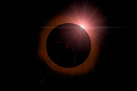 Solar Eclipse on Dark Sky Solar eclipse with orange halo on black sky back... Stock Photos