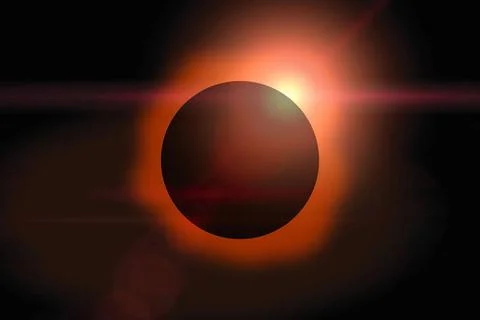 Solar Eclipse on Dark Sky Solar eclipse with orange halo on black sky back... Stock Photos