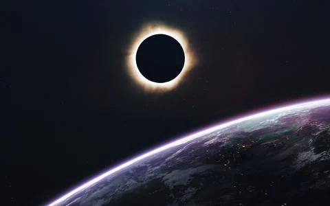 Solar eclipse. Deep space image, science fiction fantasy in high resolution Stock Photos