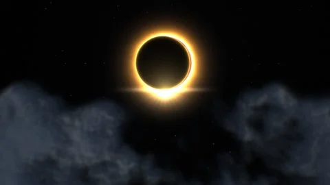 Solar eclipse with diamond ring effect and dark clouds. 4K Video stock 343243906