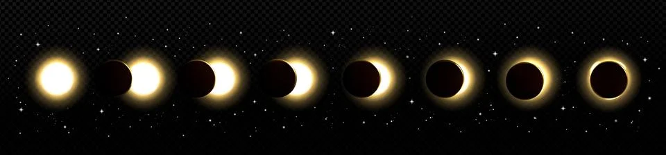 Solar eclipse in different phases Stock Illustration