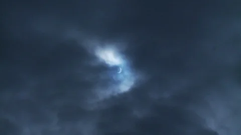 Solar Eclipse in a distant cloudy Gothic sky Stock Footage 112534947