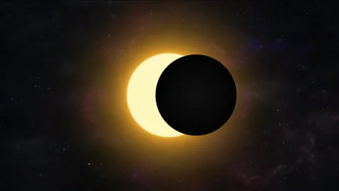 As solar eclipse enters totality, galaxies become visible in the background Stock Footage 281577579