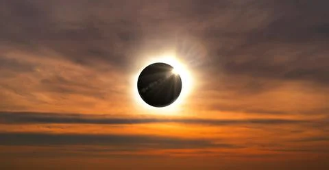 Solar eclipse. Full moon or lunar with light on sky in dark at sunset sky bac Stock Photos