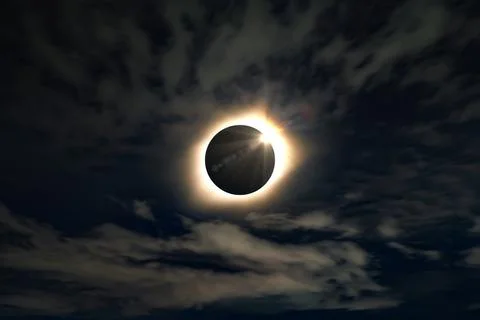 Solar eclipse. Full moon or lunar with light on sky in dark at night sky back Stock Photos
