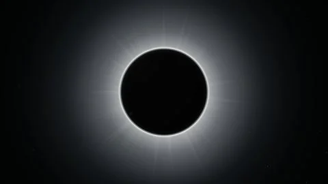 Solar Eclipse with Glowing Corona and Radiating Light Rays in Deep Space Stock Footage 344829892