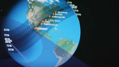 Solar eclipse. Graphic presentation of Earth from space and cities where there Stock Footage 272807001