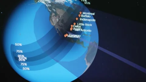 Solar eclipse. Graphic presentation of Earth from space and cities where the Stock Footage 272807226