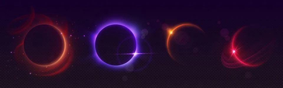 Solar eclipse light ring. Moon flare glow in space Ilustração Stock