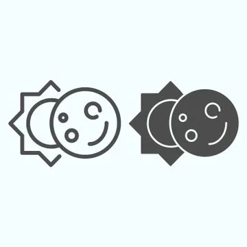 Solar Eclipse line and solid icon. The sun obscuration with moon sphere. World イラスト素材