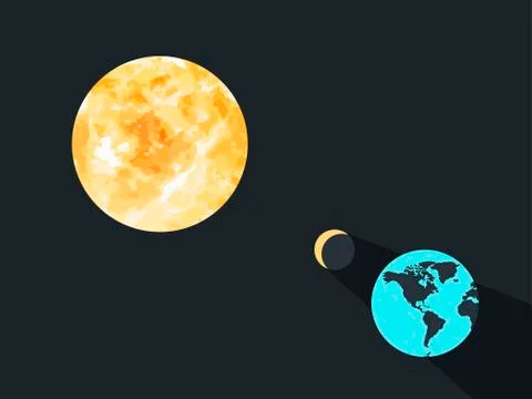 Solar eclipse. The moon closes the planet earth from the sun's rays. Vector i Ilustração Stock